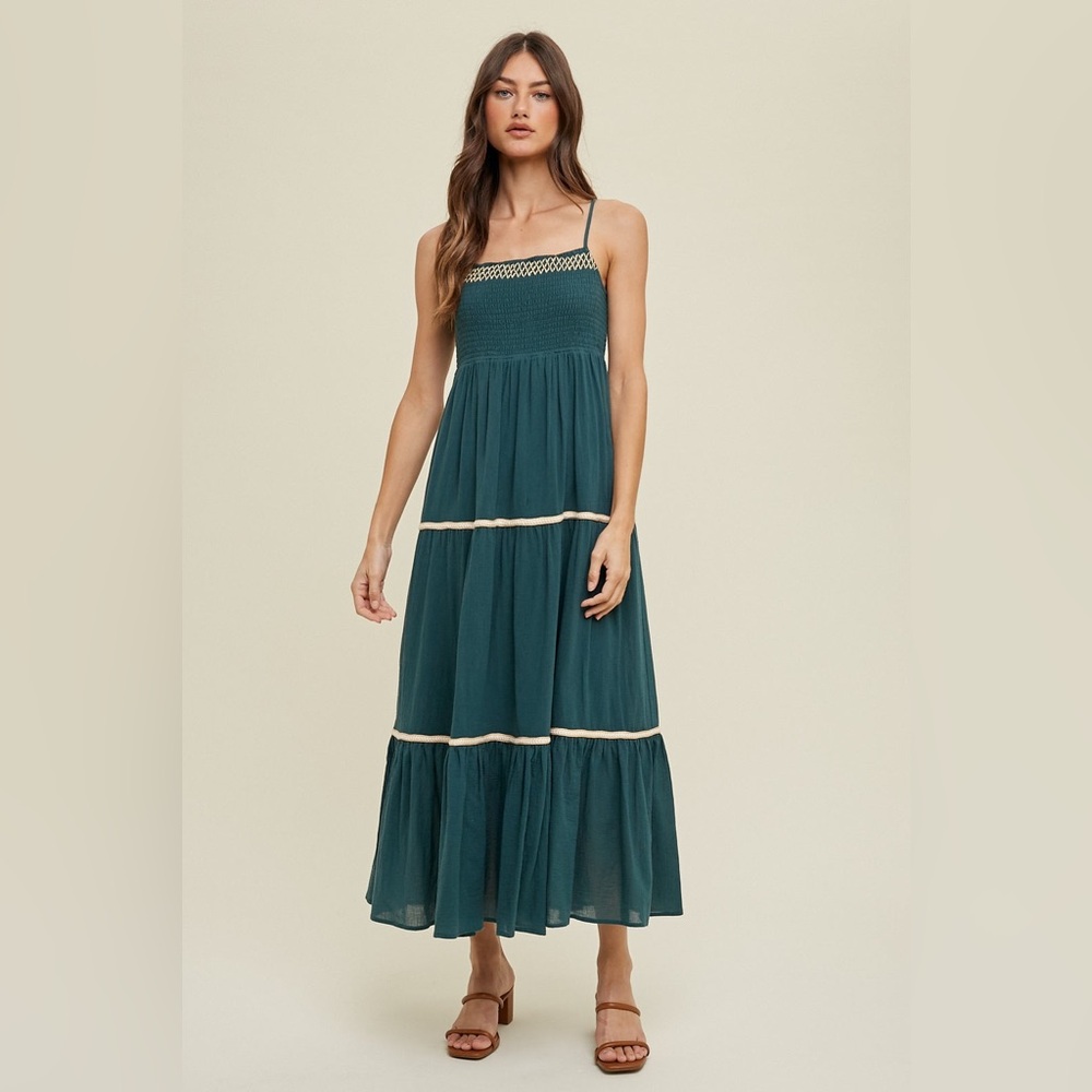 NWOT green smocked maxi dress